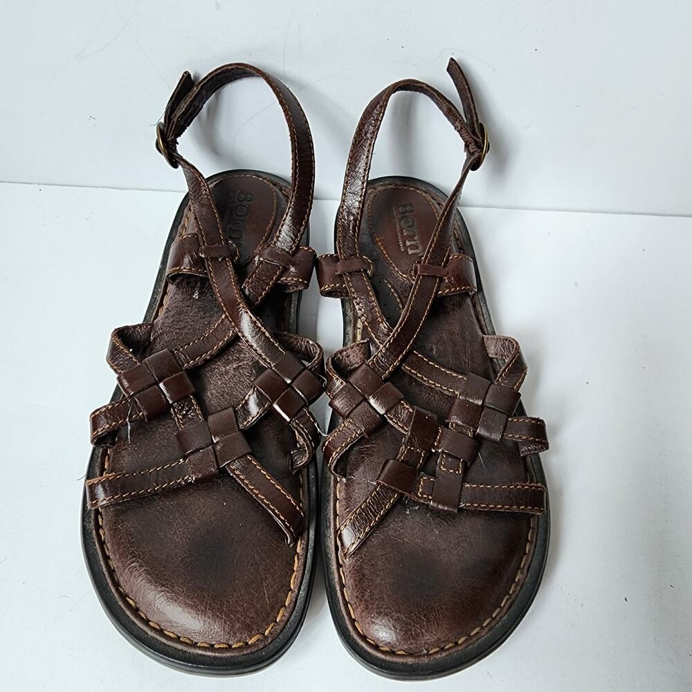 Born Sandals Womens Size 6 US 36.5 EU Brown Leather Strappy Flat Open Toe W6192